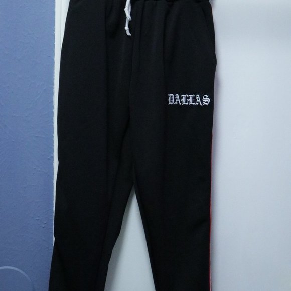 El Chuy Dallas UNISEX Pocket Jogger Pants Black w/Red & White side stripes - Picture 1 of 5